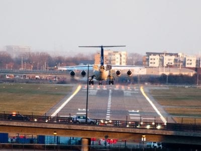 SAS plane landing at London City Airport